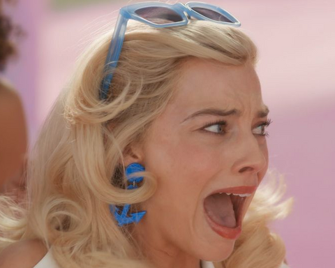 Margot Robbie Barbie movie blue sunglasses