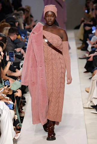 Max Mara Teddy coat on model at Milan Fashion Week 2023