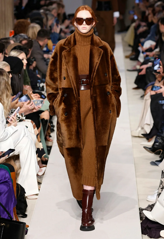 Max Mara Teddy Coat on a model at the FW23 fashion show