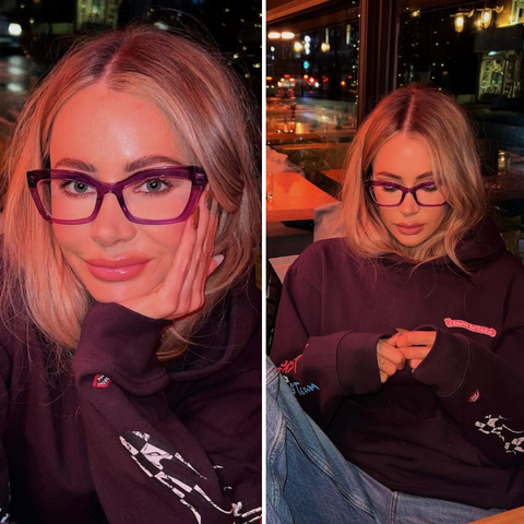 Olivia Attwood wears purple Tom Ford glasses on her Instagram