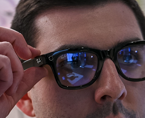 Ray-Ban wayfarer Meta smart glasses worn by man