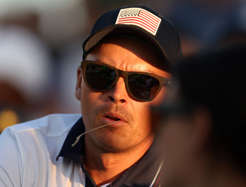 Rickie Fowler brown/tortoise Oakley sunglasses at the Ryder Cup 2023