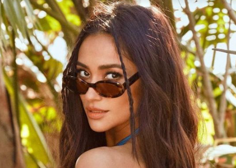 Shay Mitchell wearing DMY by DMY Valentina havana oval sunglasses