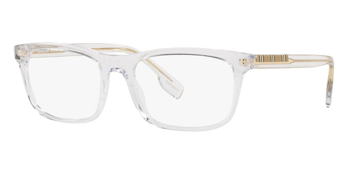 Three quarter view of crystal clear acetate spectacles frame