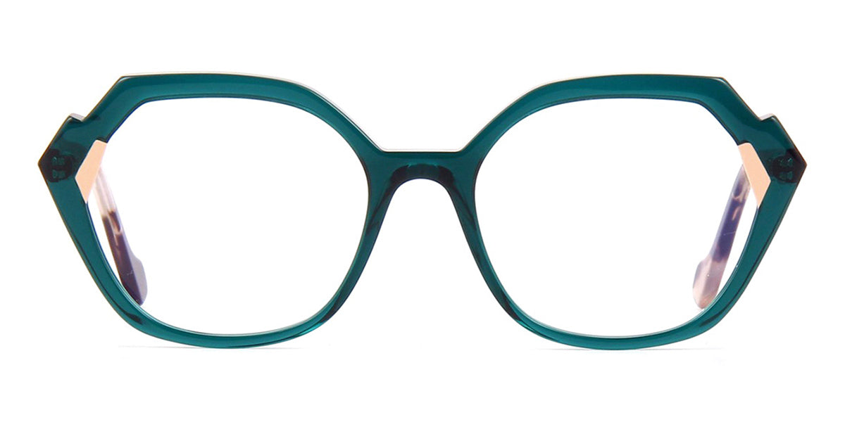 Large green geometric reading glasses frame