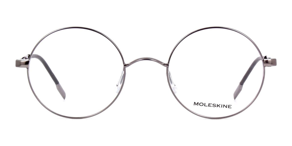 Front view of round metal spectacles frame
