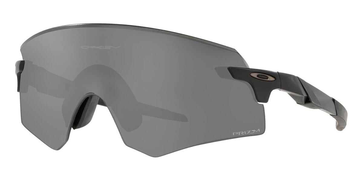 Three quarter view of large black visor sunglasses frame