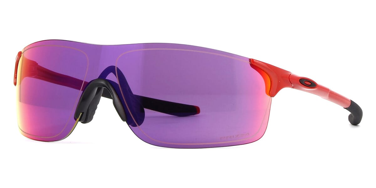 Three quarter view of Oakley EV Zero Pitch sunglasses frame with purple tinted lenses