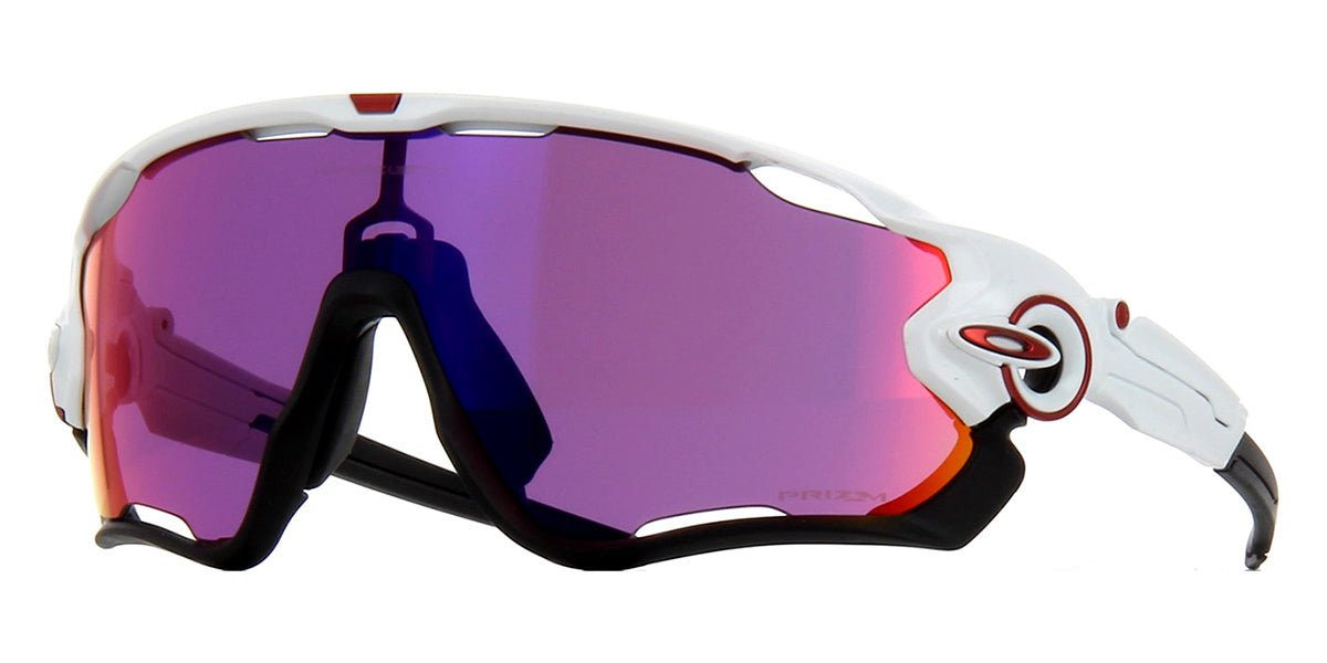 Three quarter view of white Oakley Jawbreaker sunglasses frame