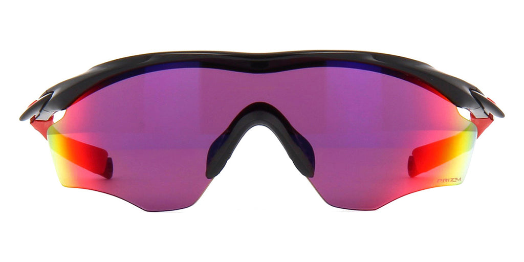 Front view of black rimmed Oakley M2 sunglasses frame