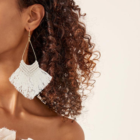 Beach Macrame Statement Silver Earrings