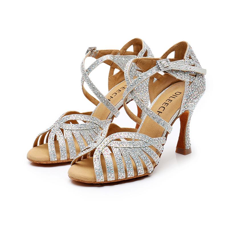 Roch Valley Lucina Ladies Ballroom Glitter Shoe with T-Bar Straps 2.5 inch  Slim Flared Heel