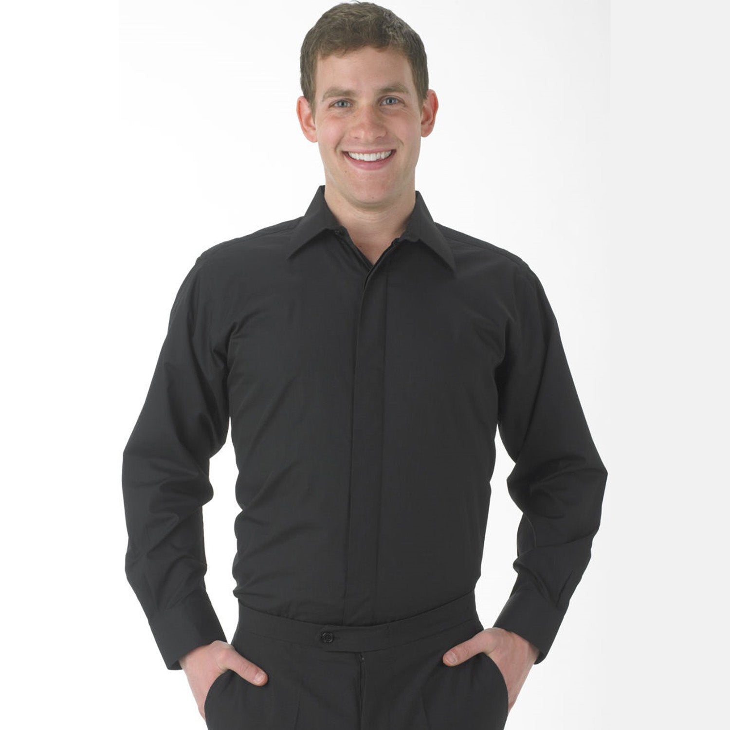 POLYESTER TWILL FLY FRONT S/S SHIRT-