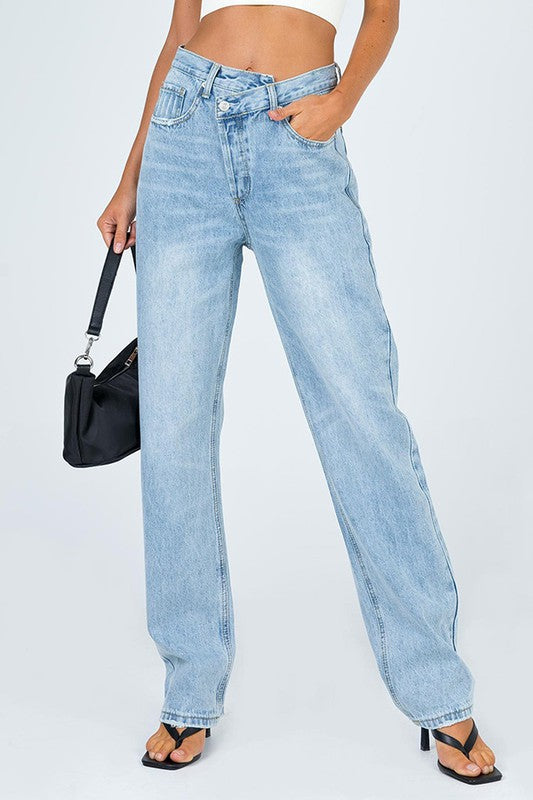 Asymmetric Denim Jeans – Simple Wildflower