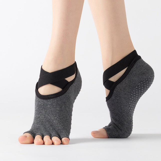 Toeless Yoga Socks Cotton Grips Ballet Socks in Wine Red Light