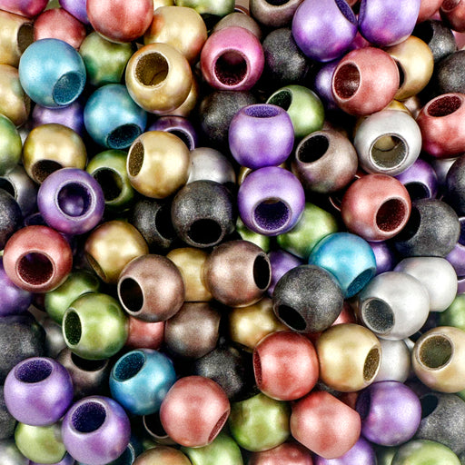 100 Silver Matte Metallic Acrylic Beads 12mm with 5.7mm Large European Hole