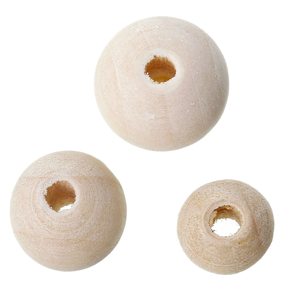 300 Round Natural Unfinished Wood Beads in Assorted Sizes