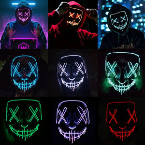 Halloween Decoration Glowing Led Mask Party Masque Masquerade Mask Neon Light Glow In The Dark Horror Halloween Party Decoration