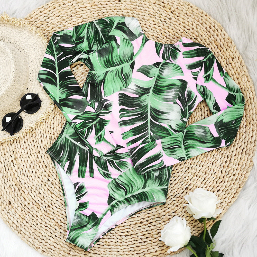 Long Sleeve Printed One Piece Swimsuit Triangle One Piece Surf Suit
