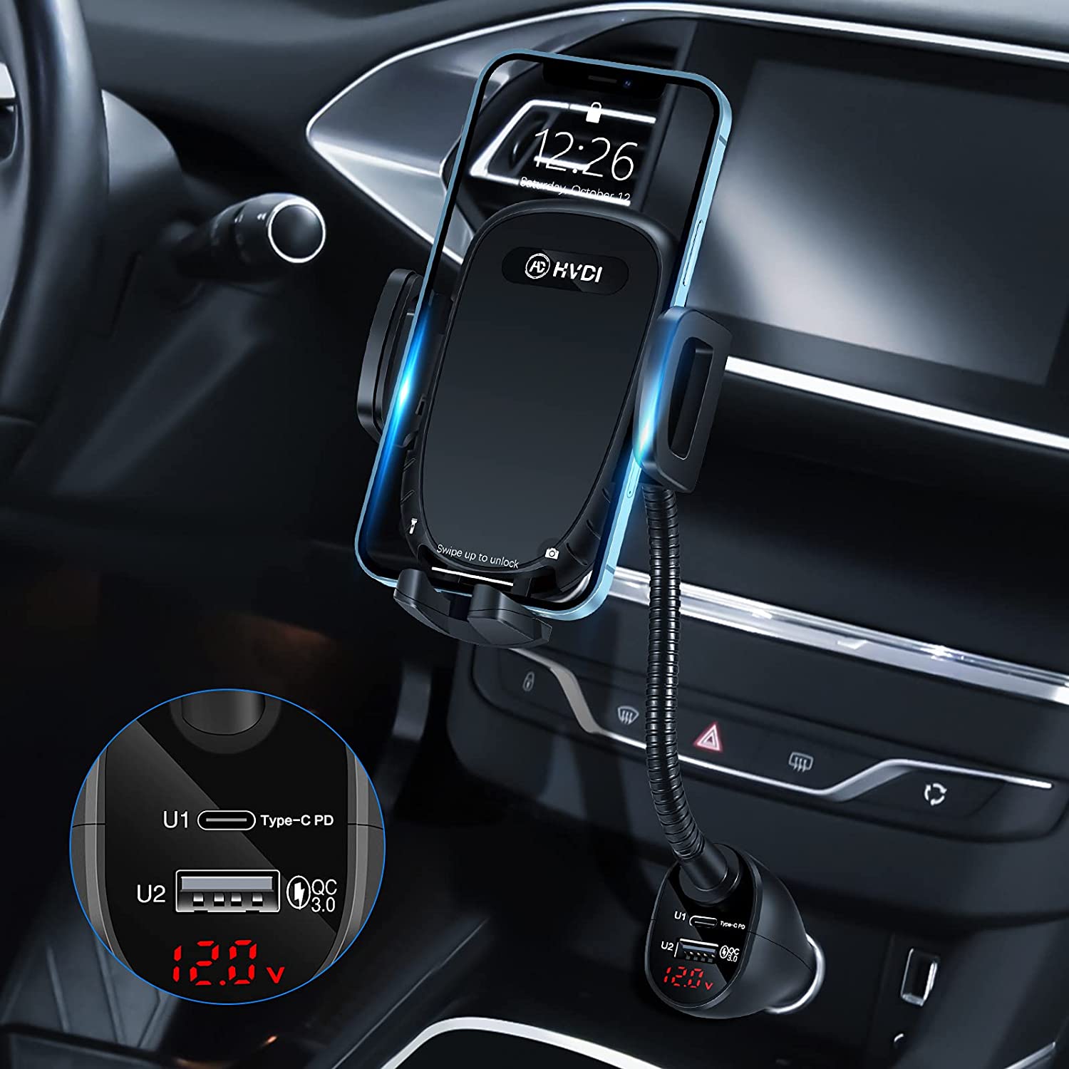 HVDI Car Cigarette Lighter Phone Mount - USB C Fast Car Charger Phone –  