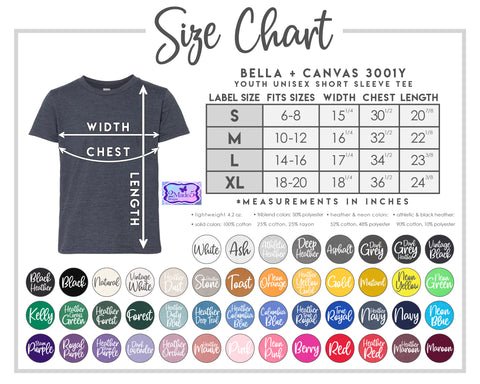 Size/Color Charts – 2MADE5 Designs
