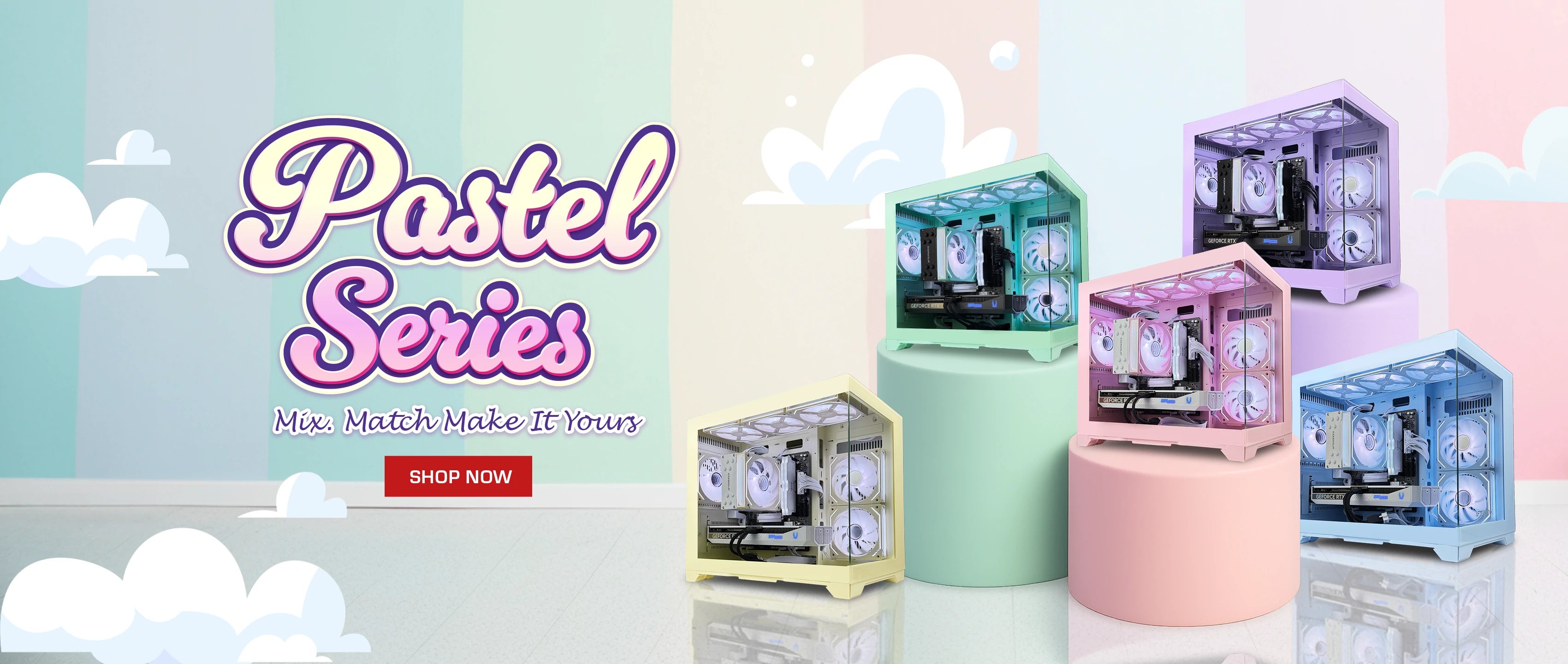 The Aftershock Pastel PC Series is the ultimate fusion of performance, personality, and pastel aesthetics.
Built inside our compact powerhouse Zeal Mini chassis, this exclusive special edition lineup redefines what a gaming PC can look like — combining elite performance with a completely customisable, soft-toned visual experience.