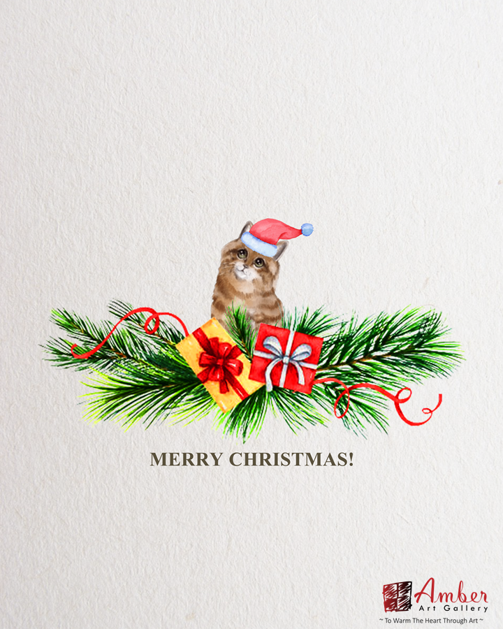 Cat Pet Portrait Christmas Card Design Amber Art Gallery