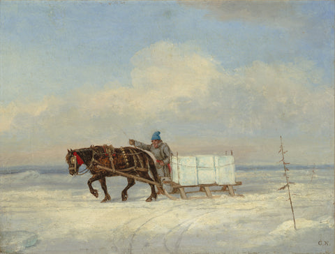 Cornelius Krieghoff, Le transport de la glace - Oil on cardboard