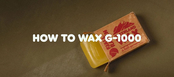 Fjällräven wax next to packaging with text 'How to Wax G-1000', indicating a guide for waterproofing Fjällräven products.