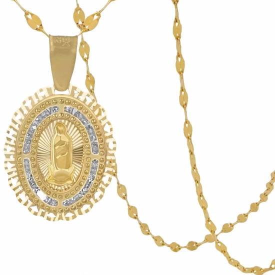 Set Cadena Medalla y Aretes De La Virgen De Guadalupe Para Mujer De Oro  Laminado
