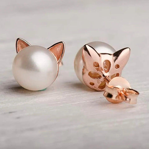 aretes de gatito perlas oro rosa 18k