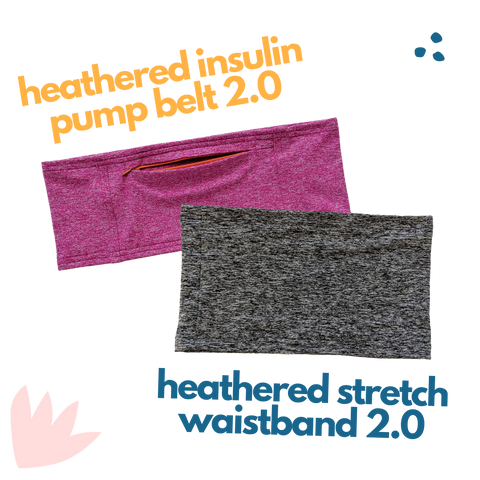 Pink heathered insulin pump belt and gray heathered stretch waistband