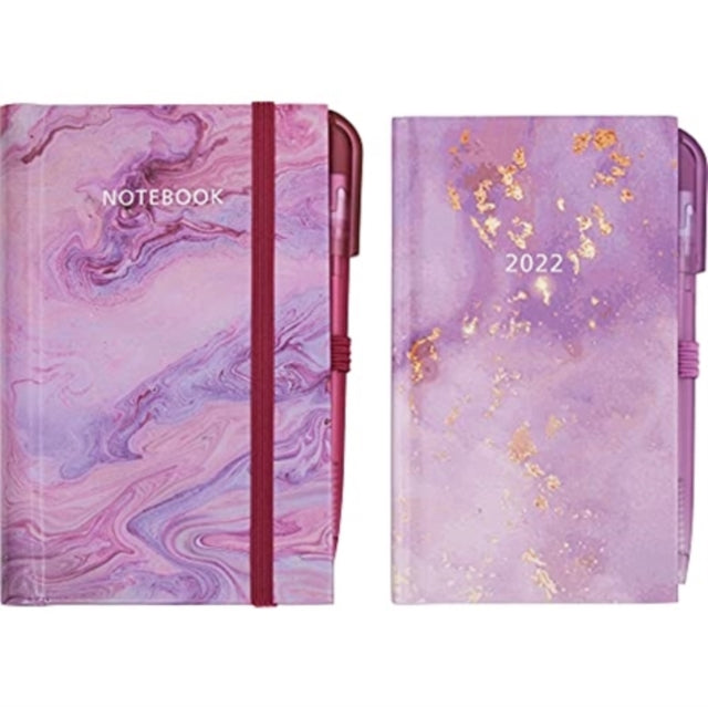 Dairy Diary Pocket Diary Set 2022: Beautiful Pocket Diary with Pen plus Notebook with Pen and elastic tie