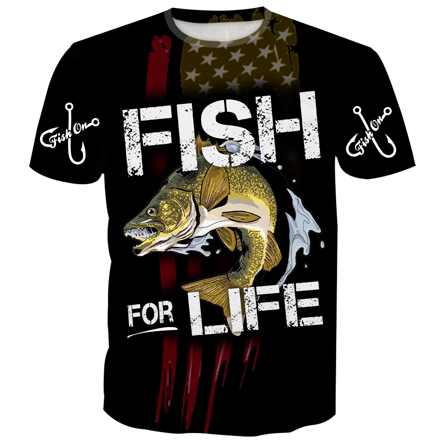 Fishing for Life USA Flag - Bass Fishing T-Shirt, L