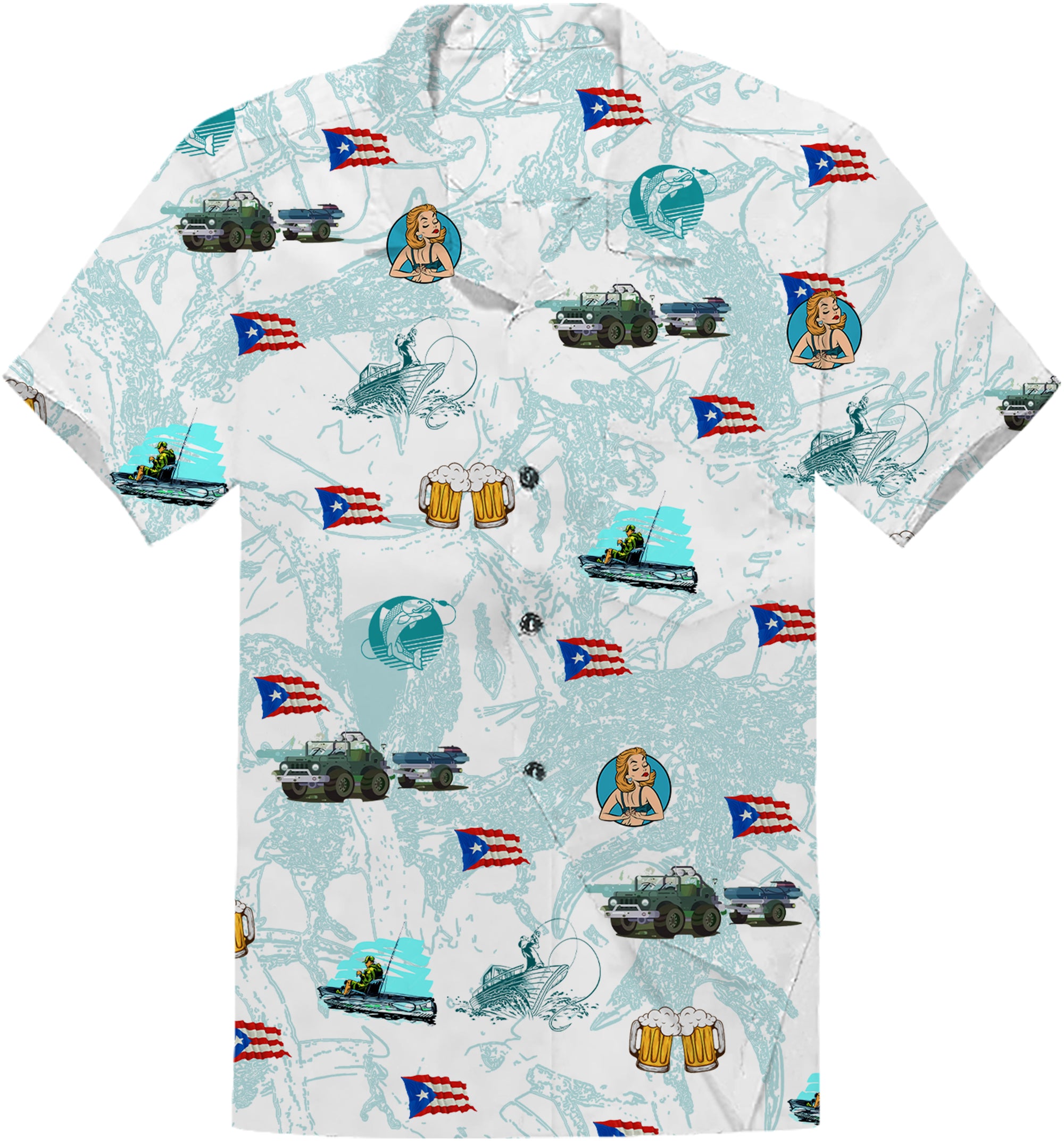 USA and Puerto Rico Flag Hawaiian Fishing Shirt, Hawaiian Shirt / L