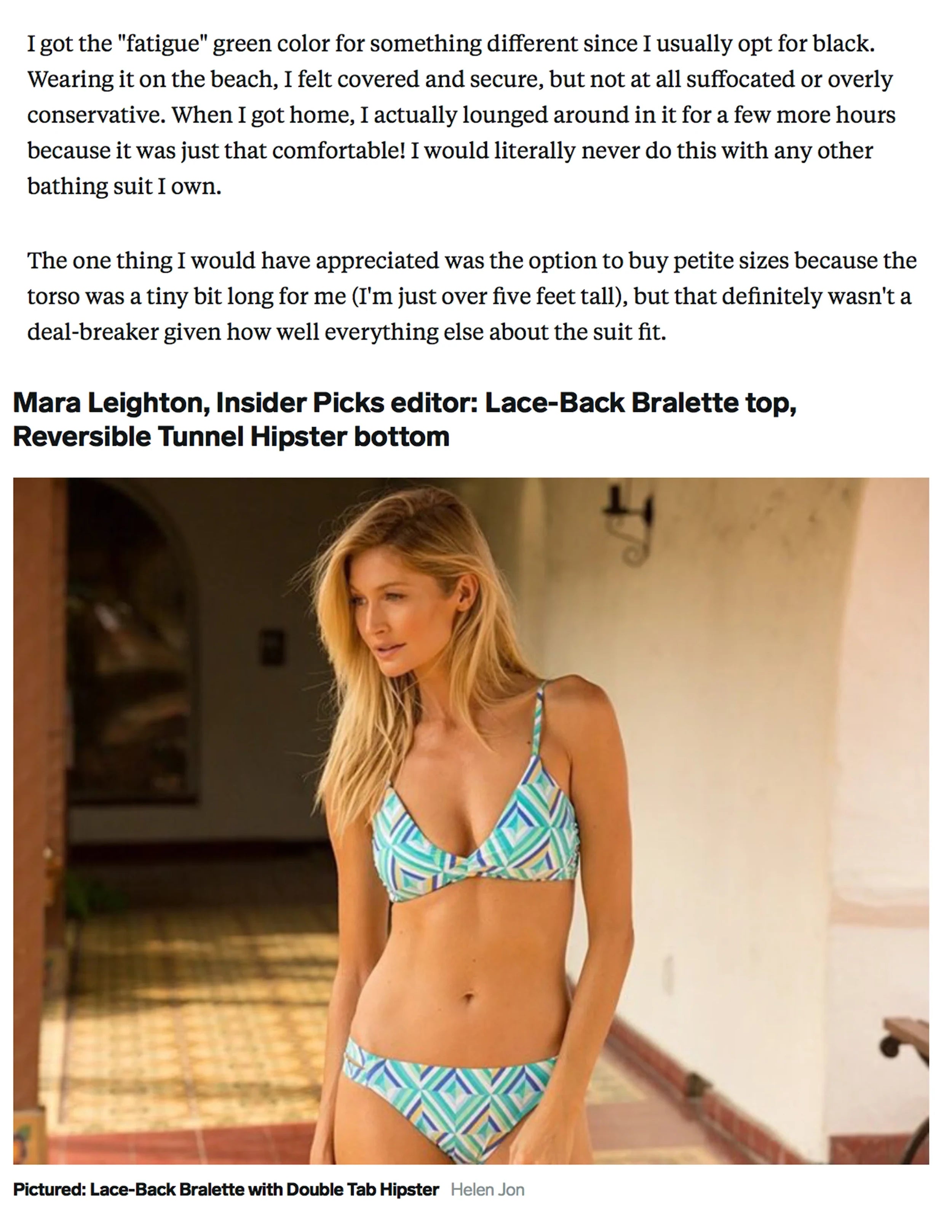 Business Insider highlighting Helen Jon for Great Fitting Women's Swimwear