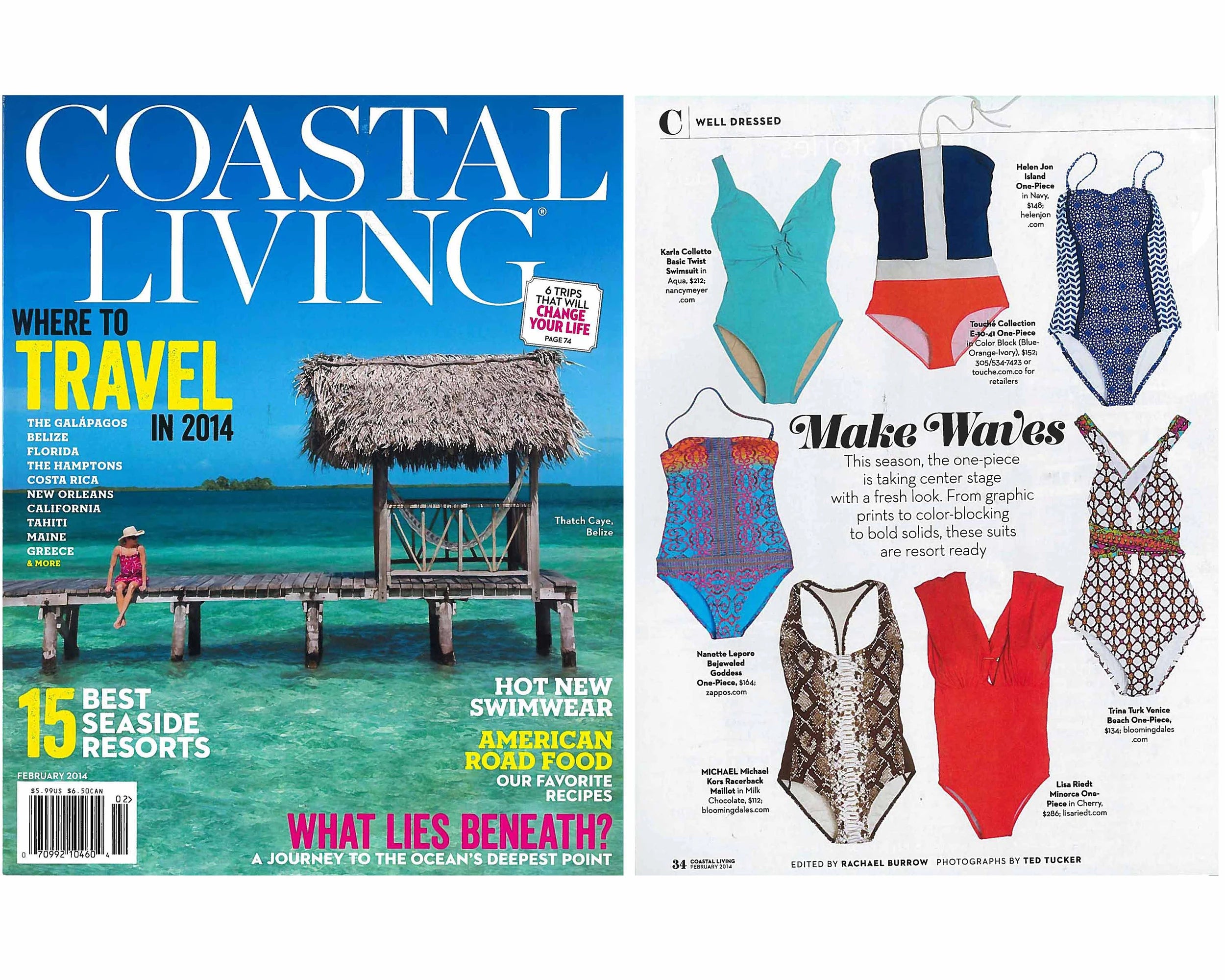 Coastal Living featuring Helen Jon Island One Piece, Making Waves, February 2014