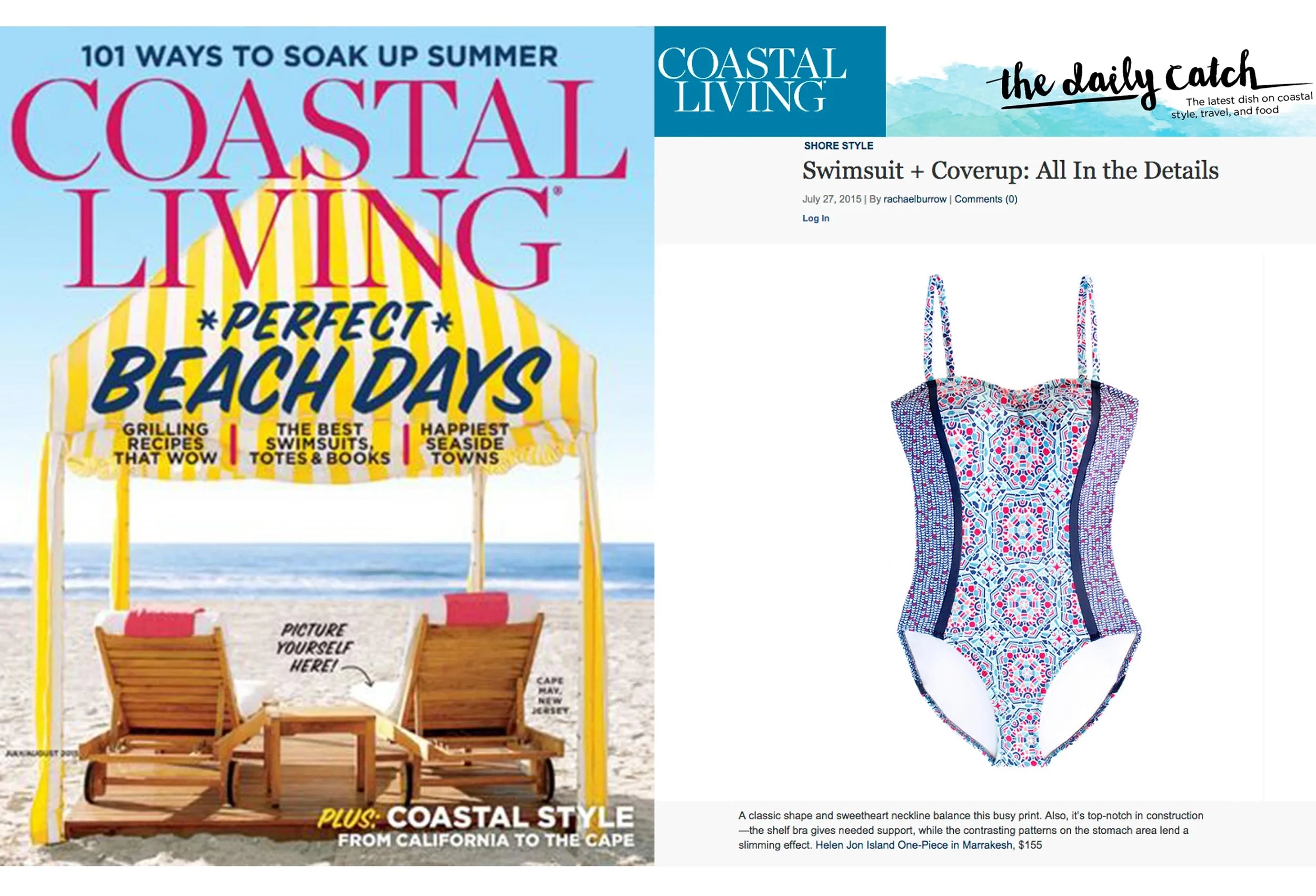 Coastal Living featuring Helen Jon Island One Piece for Perfect Beach Days, August 2015
