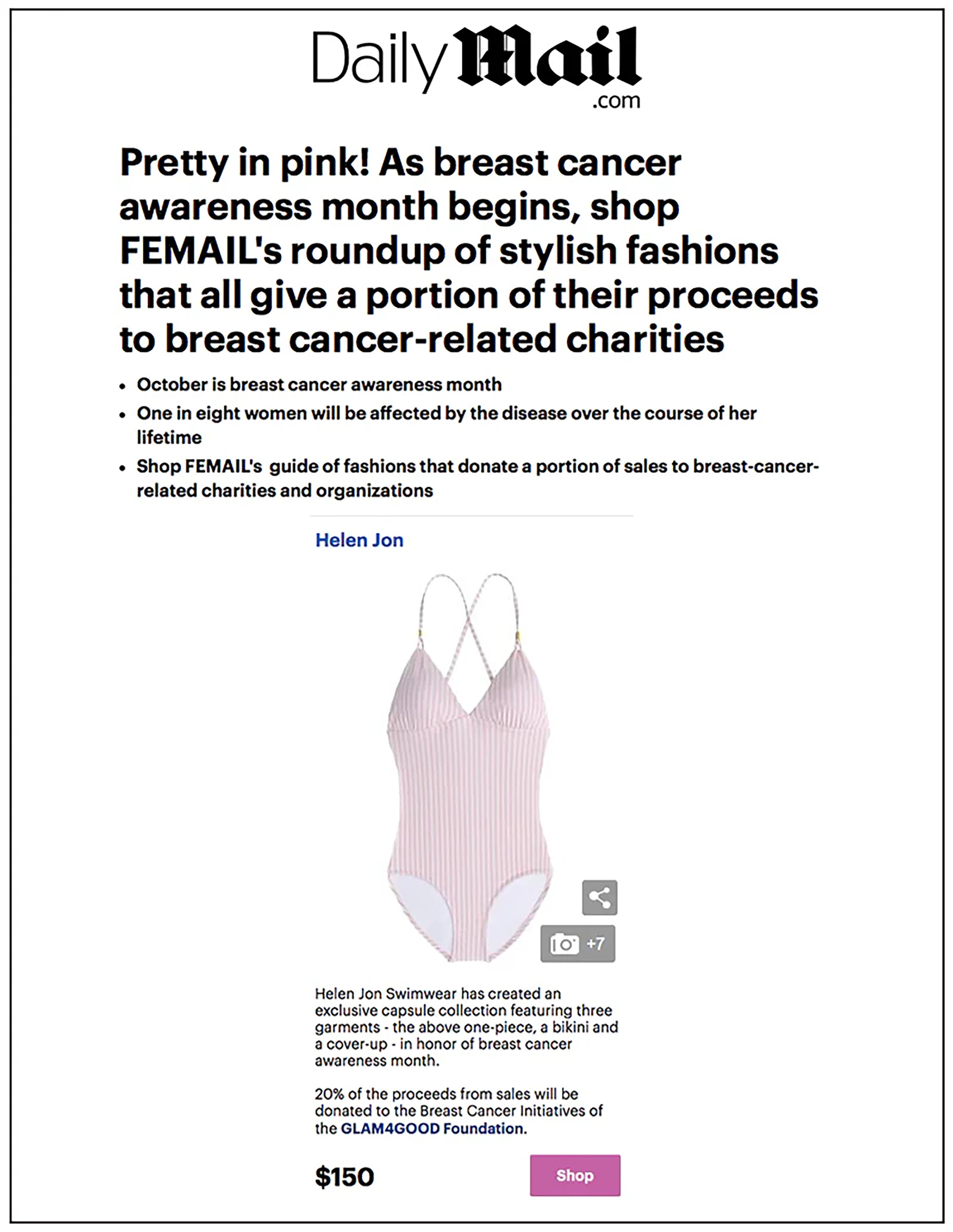 Daily Mail featuring Helen Jon in Breast Cancer Awareness article, highlighting charitable companies