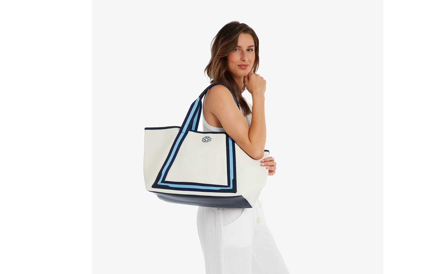 Helen Jon Navy Stripe Canvas Tote a Spa Day essential.