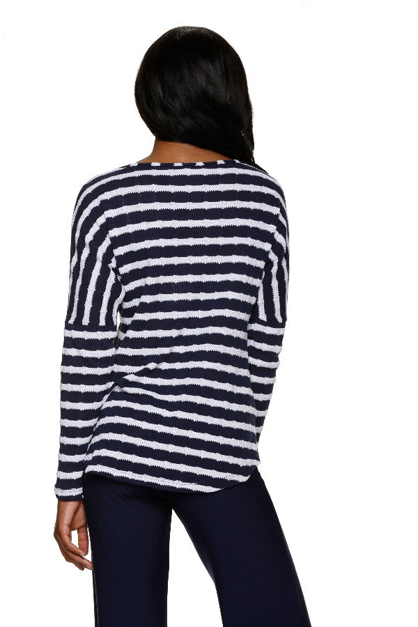 Helen Jon Beach Sweater-Navy White Blue White Stripe Print