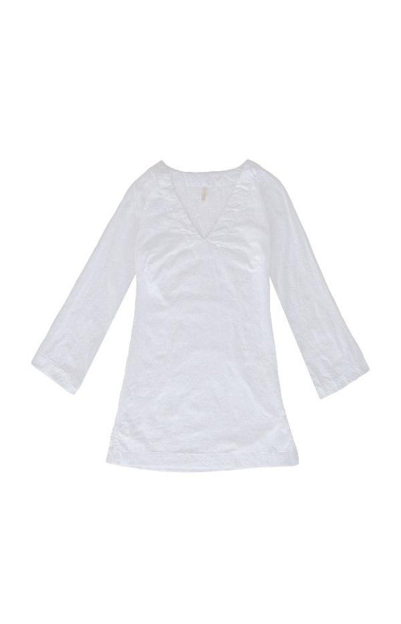 EMBROIDERED V-NECK TUNIC-WHITE