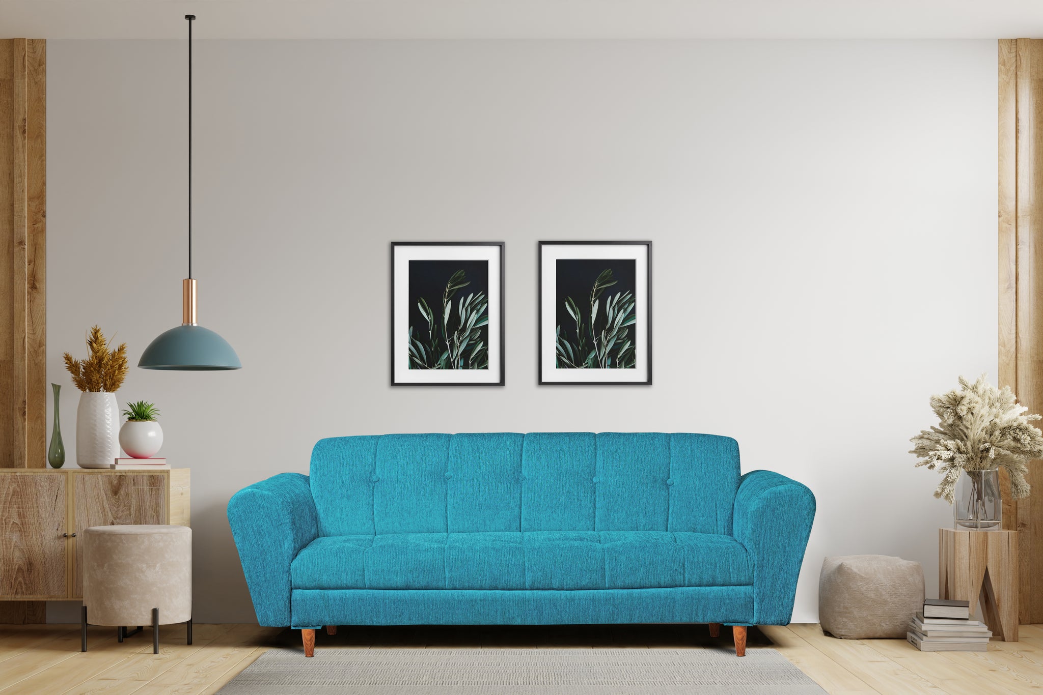 Milan 3 Seater Sofa, Chenille Molfino Fabric (Finish Color - Sky Blue ...