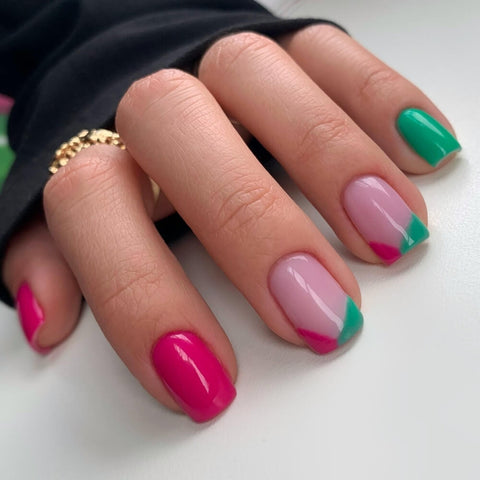 Pink Green Color Blocking Nail Design