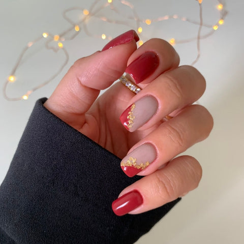 Autumnal Nail Design with Gold Accents