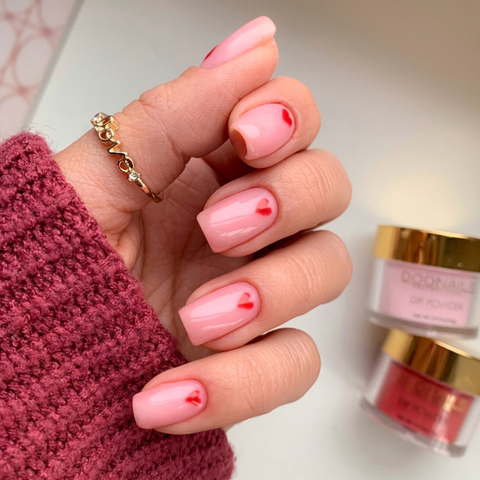 Square Nails in Pink with Hearts