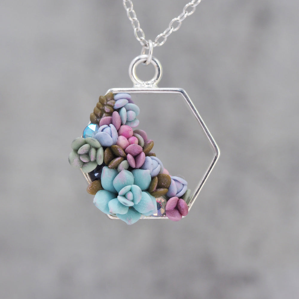 Succulent Wreath Hexagon Necklace - Silver – Shana Logic