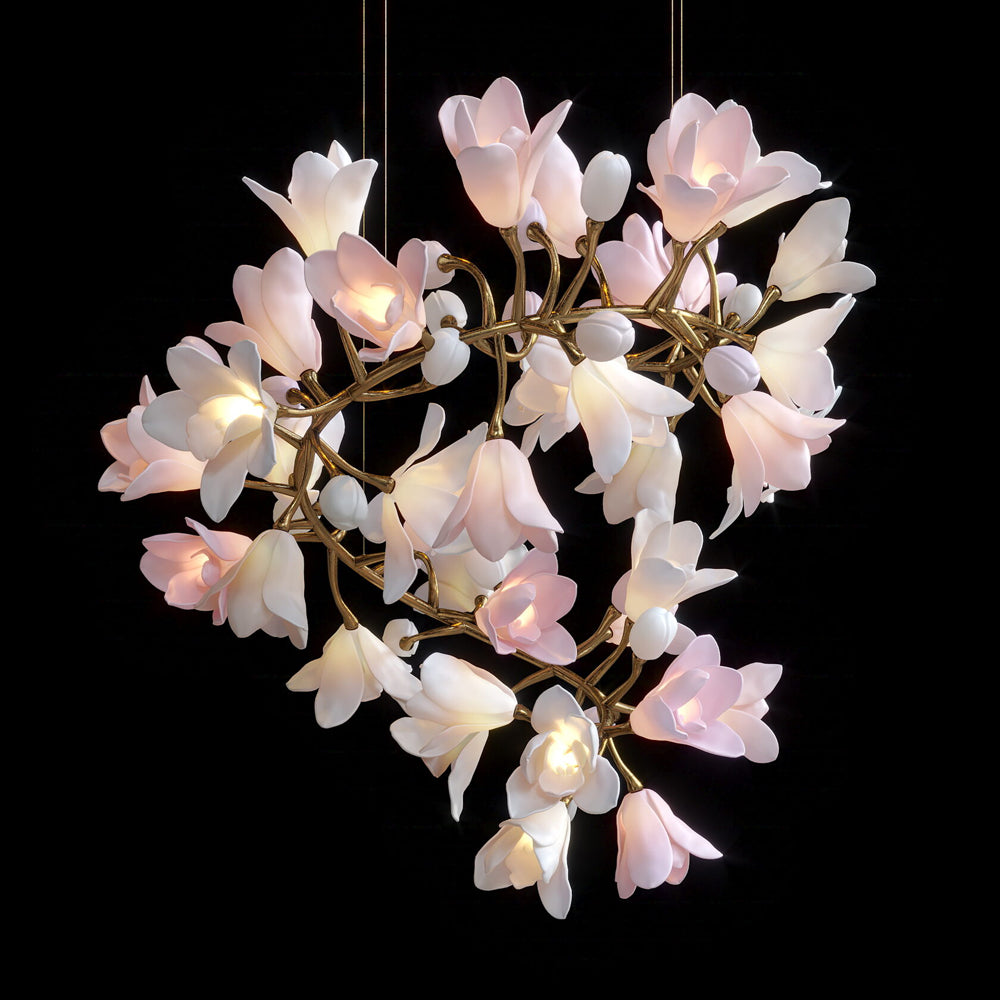 Modern Design Hotel Lobby Villa Spa Resorts Restaurant Decoration Pendant Light Custom Project LED Magnolia Flower String Chandelier