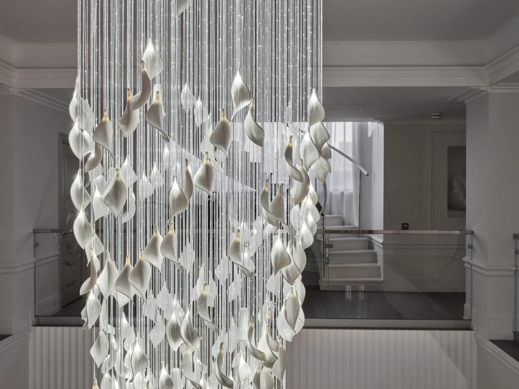 Modern design Hotel Lobby Villa Decoration Pendant Light Custom Project Led Porcelain Petals Chandelier