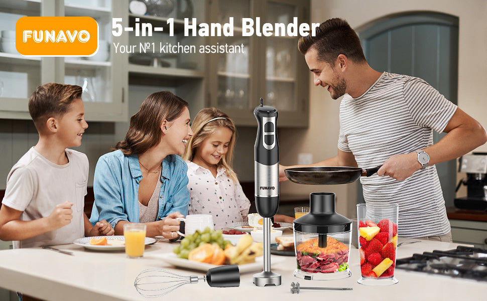 Dropship FUNAVO Immersion Hand Blender, 5-in-1 Multi-Function 12 Speed 800W Stainless  Steel Handheld Stick Blender With Turbo Mode, 600ml Beaker, 500ml Chopping  Bowl, Whisk, Frother Attachments, BPA-Free to Sell Online at a
